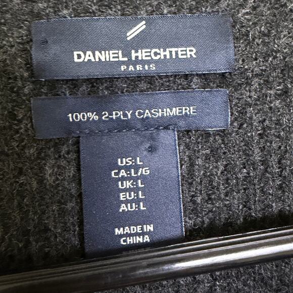 Daniel Hecter 2 Ply Cashmere Sweater Mens Large Grey Pullover Long Sleeve Waffle - Picture 8 of 9